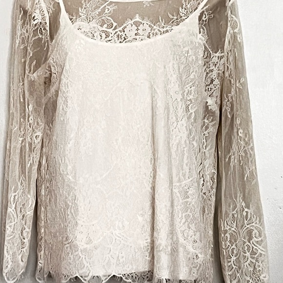 🤑Buy 3 for $15 🎈White House black market Sz M Lace  cream dressy top blouse - Picture 9 of 16